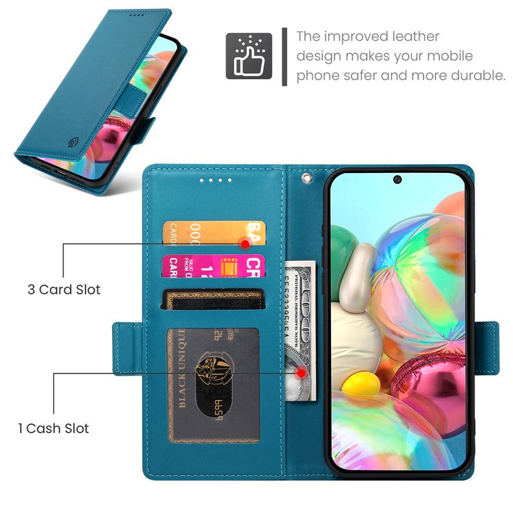 DF-010 For Google Pixel 9a Stand Case PU Leather Wallet Phone Cover - Blue