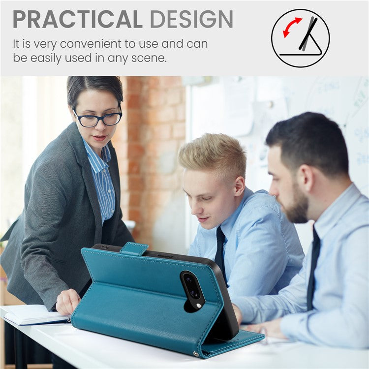 DF-010 For Google Pixel 9a Stand Case PU Leather Wallet Phone Cover - Blue