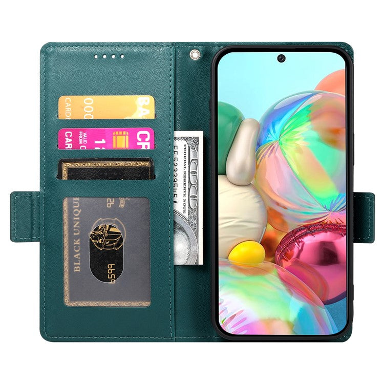 DF-010 For Google Pixel 9a Stand Case PU Leather Wallet Phone Cover - Blackish Green
