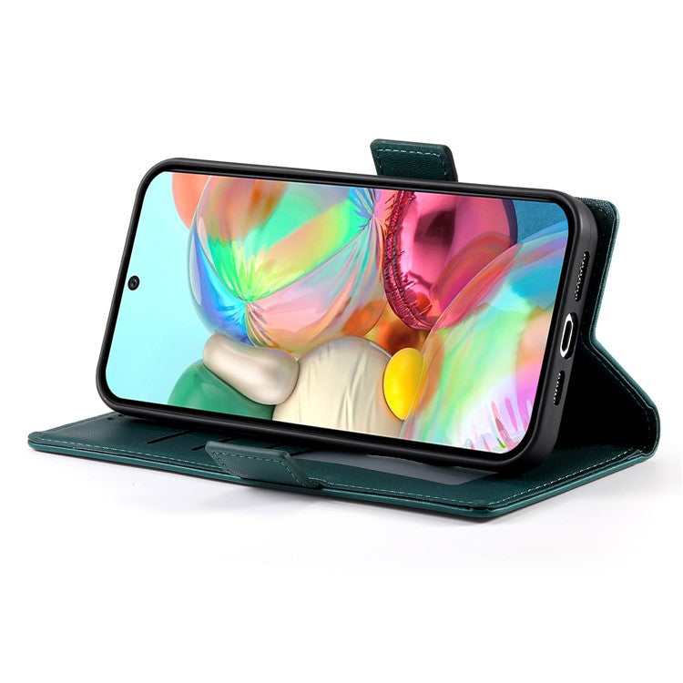 DF-010 For Google Pixel 9a Stand Case PU Leather Wallet Phone Cover - Blackish Green