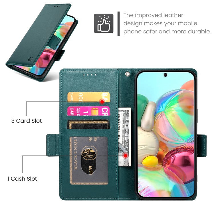 DF-010 For Google Pixel 9a Stand Case PU Leather Wallet Phone Cover - Blackish Green
