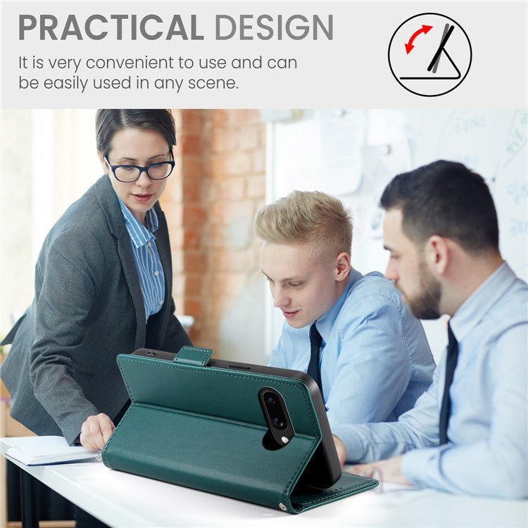 DF-010 For Google Pixel 9a Stand Case PU Leather Wallet Phone Cover - Blackish Green