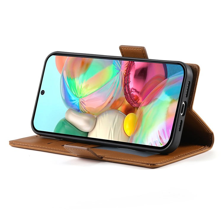 DF-010 For Google Pixel 9a Stand Case PU Leather Wallet Phone Cover - Brown