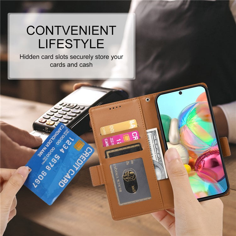 DF-010 For Google Pixel 9a Stand Case PU Leather Wallet Phone Cover - Brown