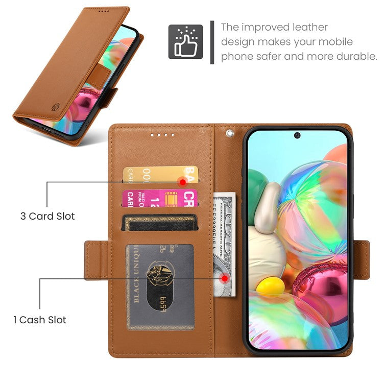 DF-010 For Google Pixel 9a Stand Case PU Leather Wallet Phone Cover - Brown