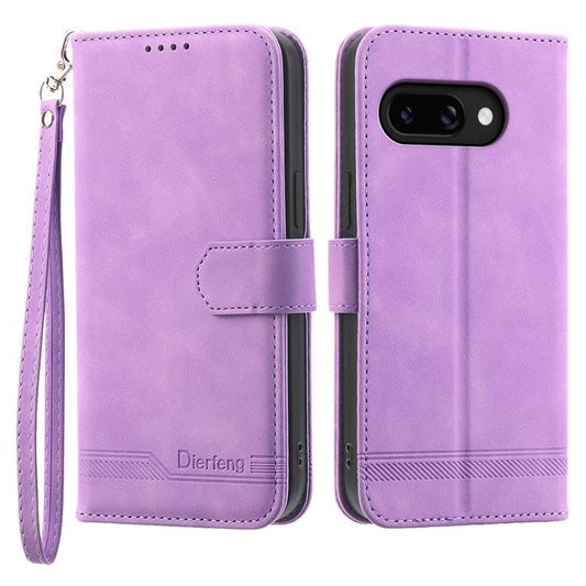 DIERFENG DF-03 For Google Pixel 9a Leather Case Lines Imprint Wallet Phone Cover - Purple