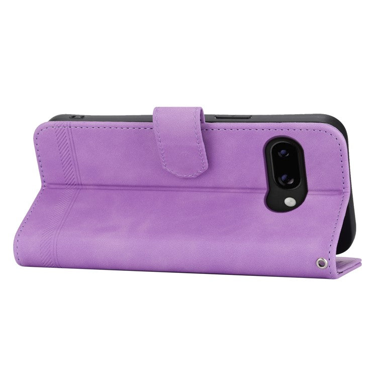 DIERFENG DF-03 For Google Pixel 9a Leather Case Lines Imprint Wallet Phone Cover - Purple