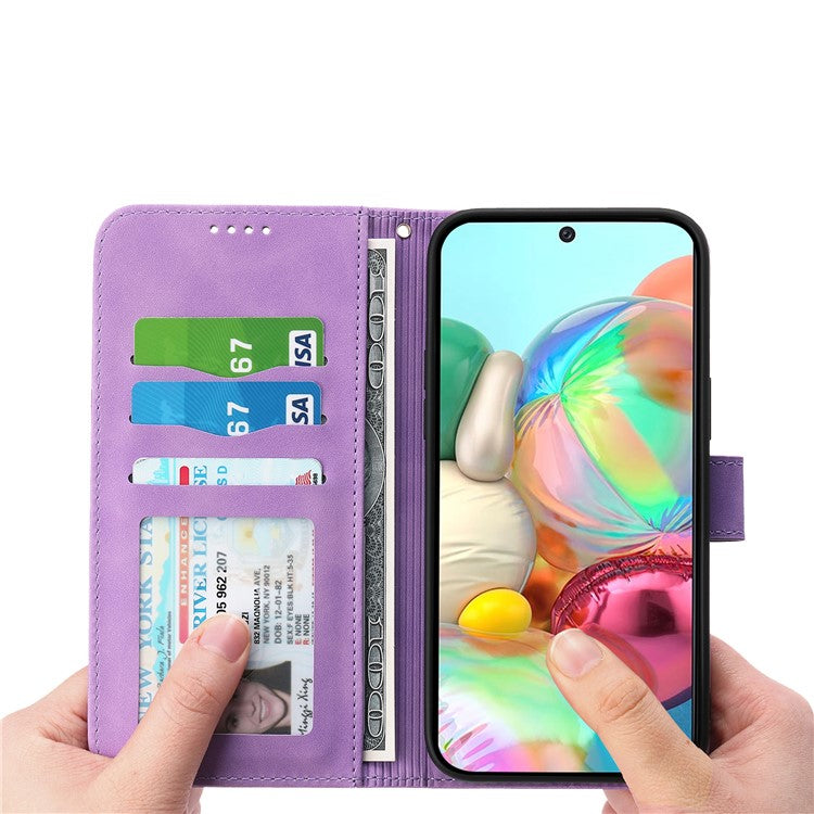 DIERFENG DF-03 For Google Pixel 9a Leather Case Lines Imprint Wallet Phone Cover - Purple