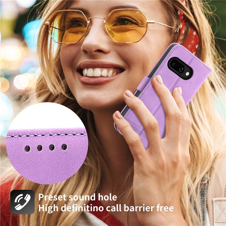 DIERFENG DF-03 For Google Pixel 9a Leather Case Lines Imprint Wallet Phone Cover - Purple