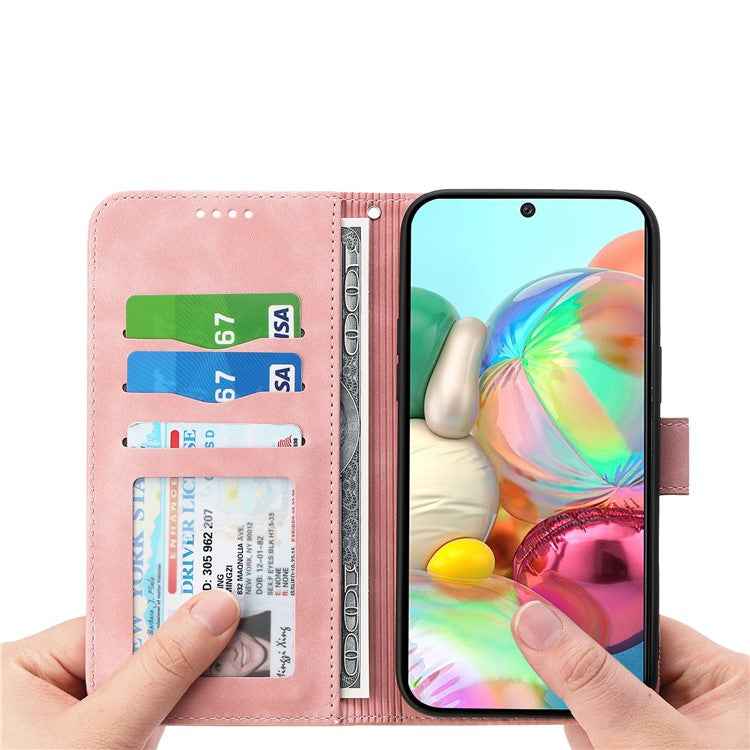 DIERFENG DF-03 For Google Pixel 9a Leather Case Lines Imprint Wallet Phone Cover - Pink