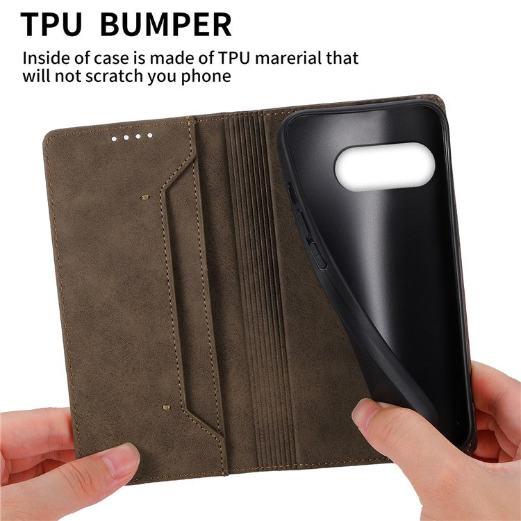 DF-05 For Google Pixel 9a Wallet Case RFID Blocking PU Leather Phone Cover - Brown