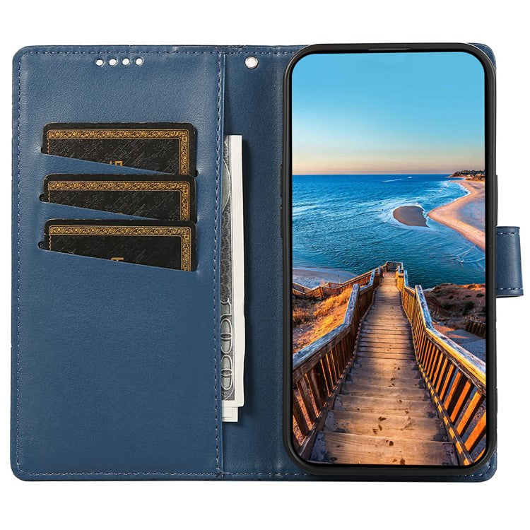 DF-06 For Google Pixel 9a Phone Case Line Imprint Leather Wallet Cover - Blue