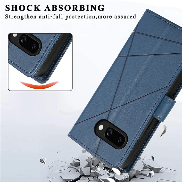 DF-06 For Google Pixel 9a Phone Case Line Imprint Leather Wallet Cover - Blue