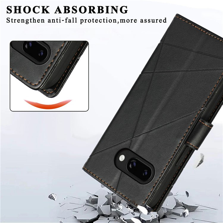 DF-06 For Google Pixel 9a Phone Case Line Imprint Leather Wallet Cover - Black