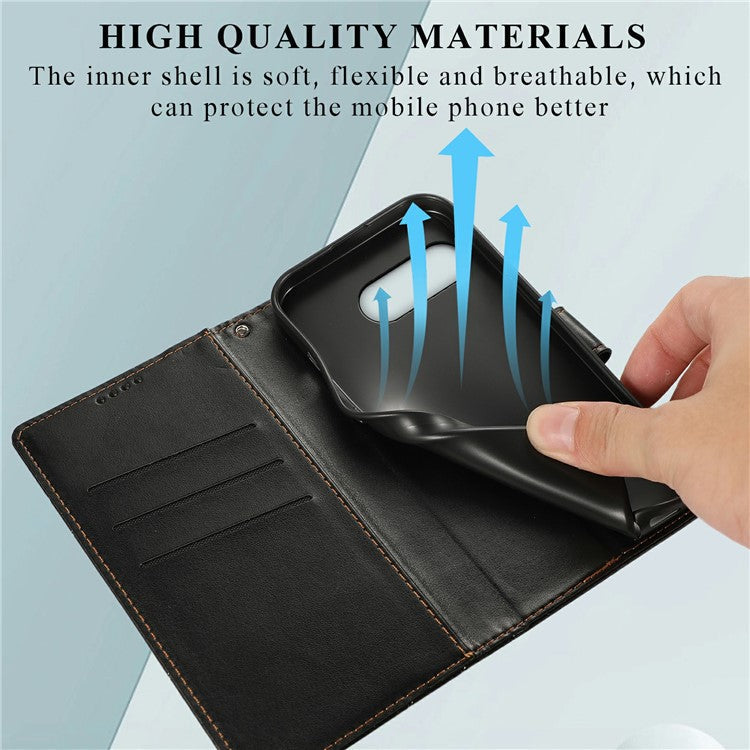 DF-06 For Google Pixel 9a Phone Case Line Imprint Leather Wallet Cover - Black