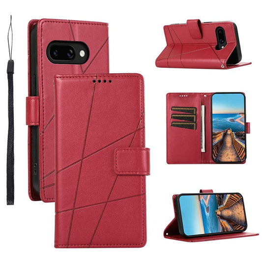 DF-06 For Google Pixel 9a Phone Case Line Imprint Leather Wallet Cover - Red