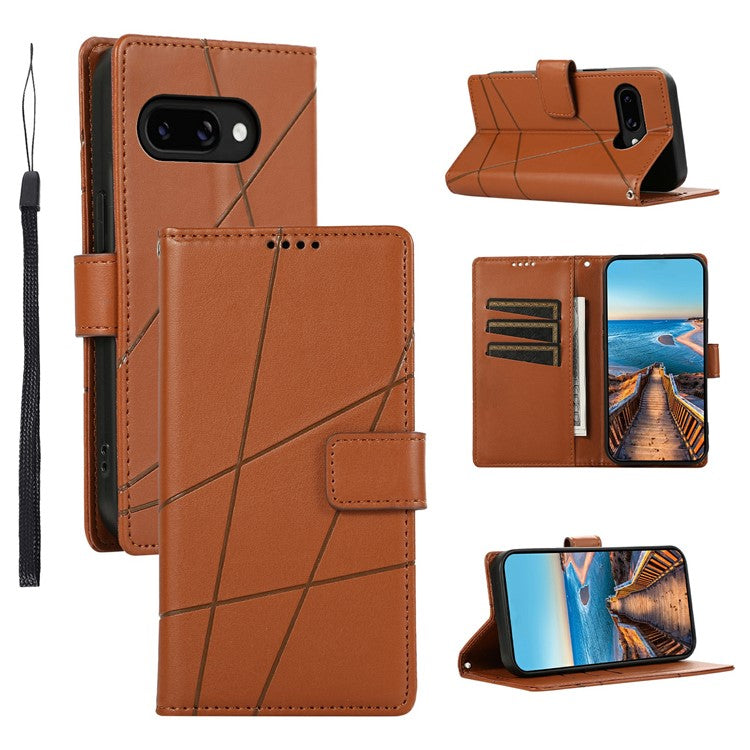 DF-06 For Google Pixel 9a Phone Case Line Imprint Leather Wallet Cover - Brown