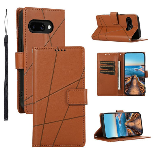 DF-06 For Google Pixel 9a Phone Case Line Imprint Leather Wallet Cover - Brown