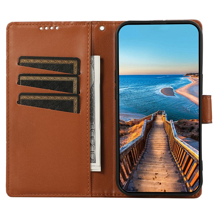 DF-06 For Google Pixel 9a Phone Case Line Imprint Leather Wallet Cover - Brown