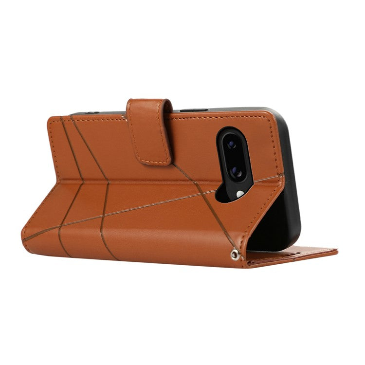 DF-06 For Google Pixel 9a Phone Case Line Imprint Leather Wallet Cover - Brown