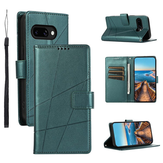 DF-06 For Google Pixel 9a Phone Case Line Imprint Leather Wallet Cover - Green