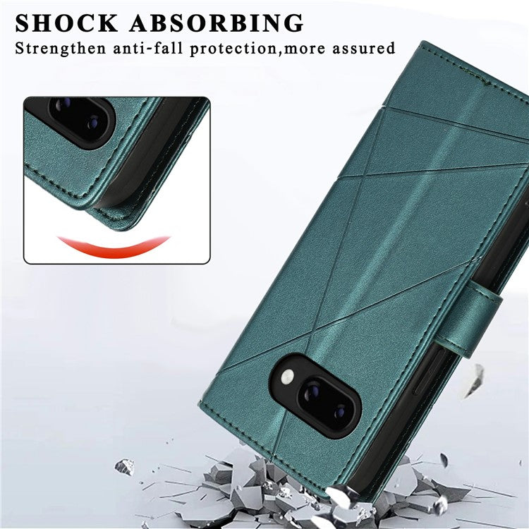 DF-06 For Google Pixel 9a Phone Case Line Imprint Leather Wallet Cover - Green