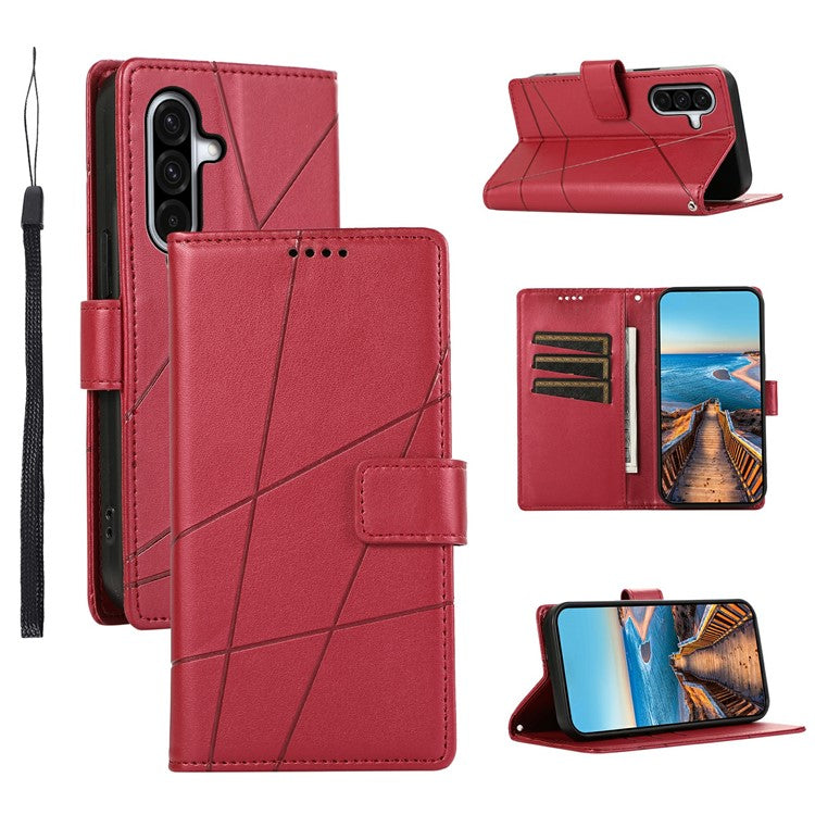 DF-06 For Samsung Galaxy A56 5G Phone Case Line Imprint Leather Wallet Cover - Red