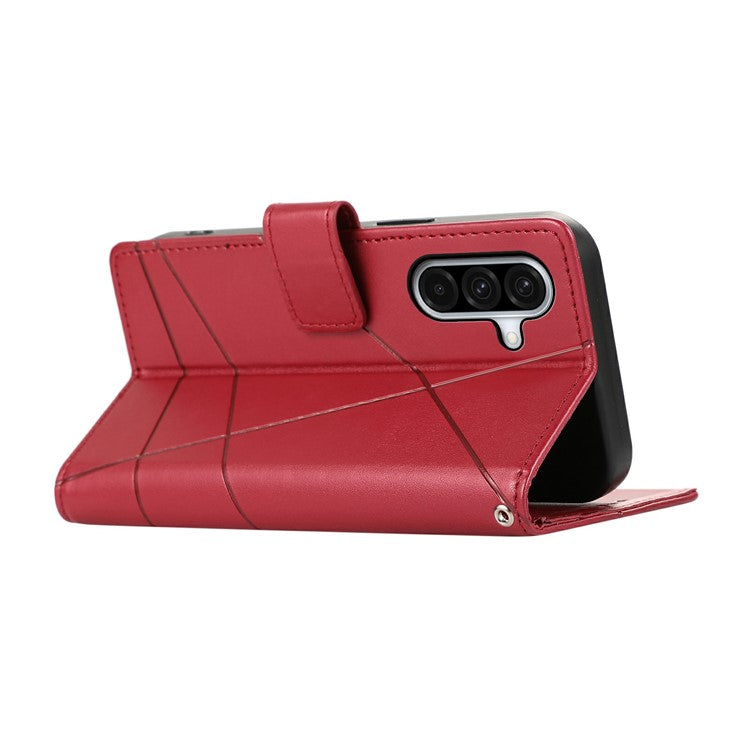 DF-06 For Samsung Galaxy A56 5G Phone Case Line Imprint Leather Wallet Cover - Red