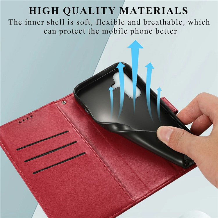 DF-06 For Samsung Galaxy A56 5G Phone Case Line Imprint Leather Wallet Cover - Red