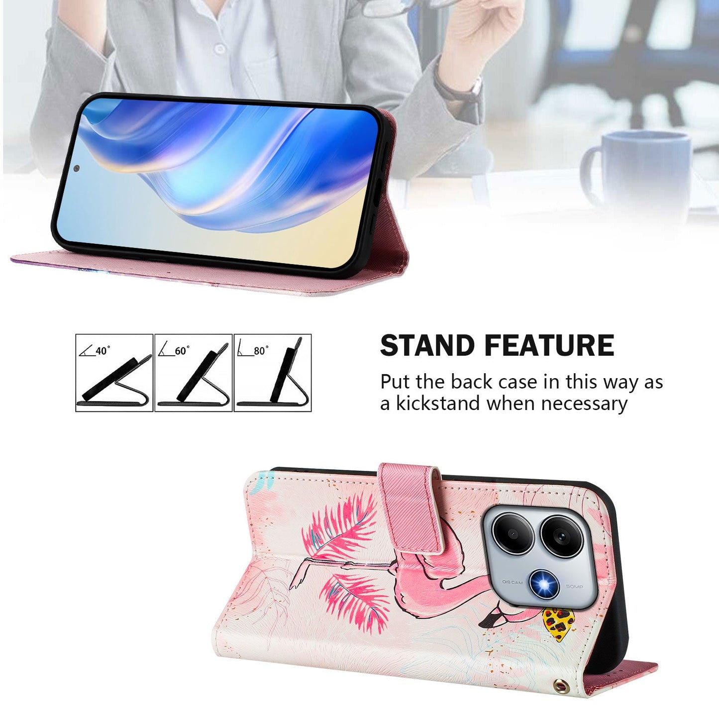 For Xiaomi Redmi Note 14 5G Case Pattern Printing Wallet Phone Cover with Strap - Bird