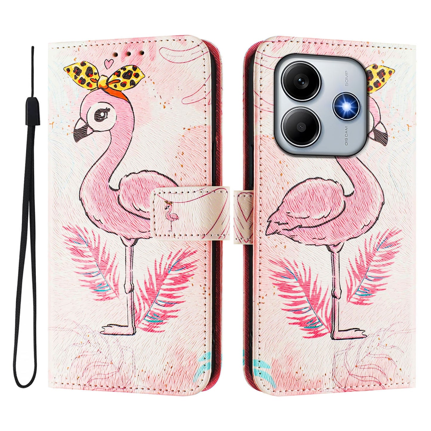 For Xiaomi Redmi Note 14 5G Case Pattern Printing Wallet Phone Cover with Strap - Bird