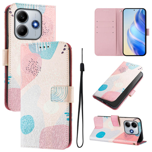 For Xiaomi Redmi Note 14 5G Case Pattern Printing Wallet Phone Cover with Strap - Graffiti