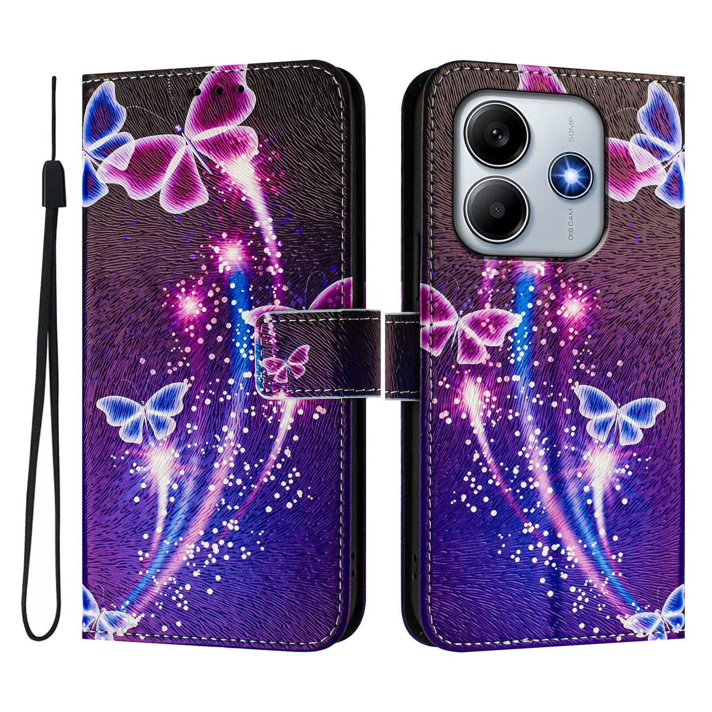For Xiaomi Redmi Note 14 5G Case Pattern Printing Wallet Phone Cover with Strap - Firework Butterfly
