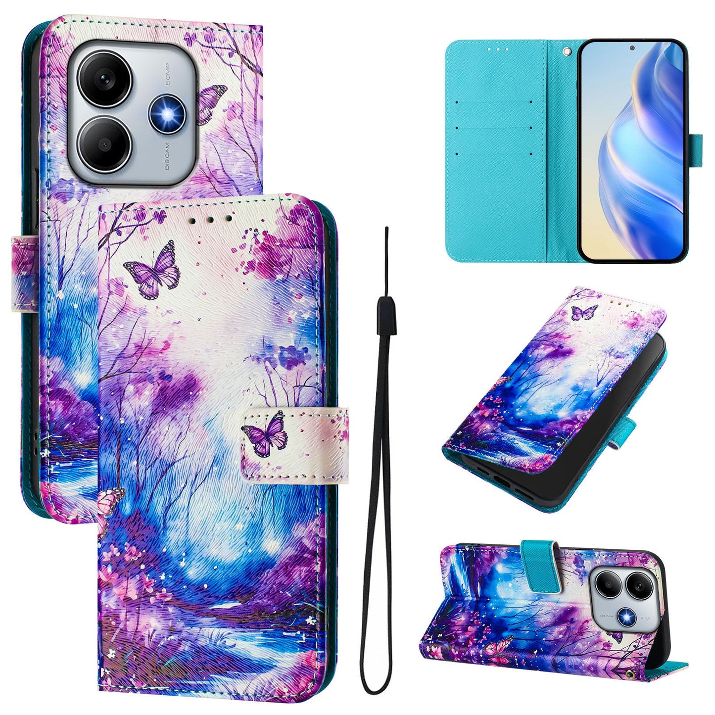 For Xiaomi Redmi Note 14 5G Case Pattern Printing Wallet Phone Cover with Strap - Dream Valley
