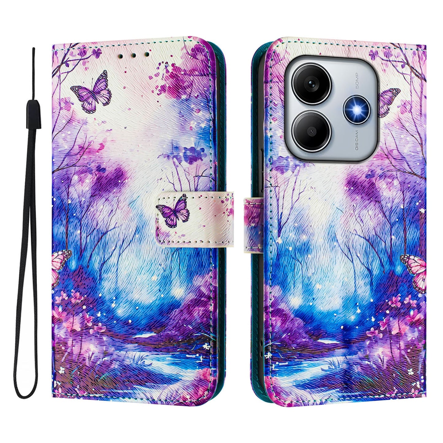 For Xiaomi Redmi Note 14 5G Case Pattern Printing Wallet Phone Cover with Strap - Dream Valley