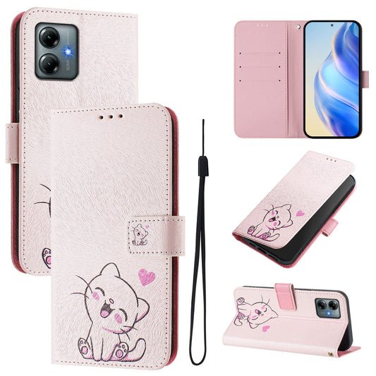 For Motorola Moto G Play (2025) 4G Case Pattern Printing Wallet Phone Cover with Strap - Cute Cat