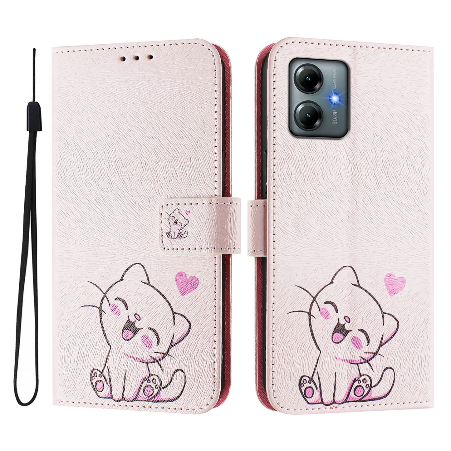 For Motorola Moto G Play (2025) 4G Case Pattern Printing Wallet Phone Cover with Strap - Cute Cat