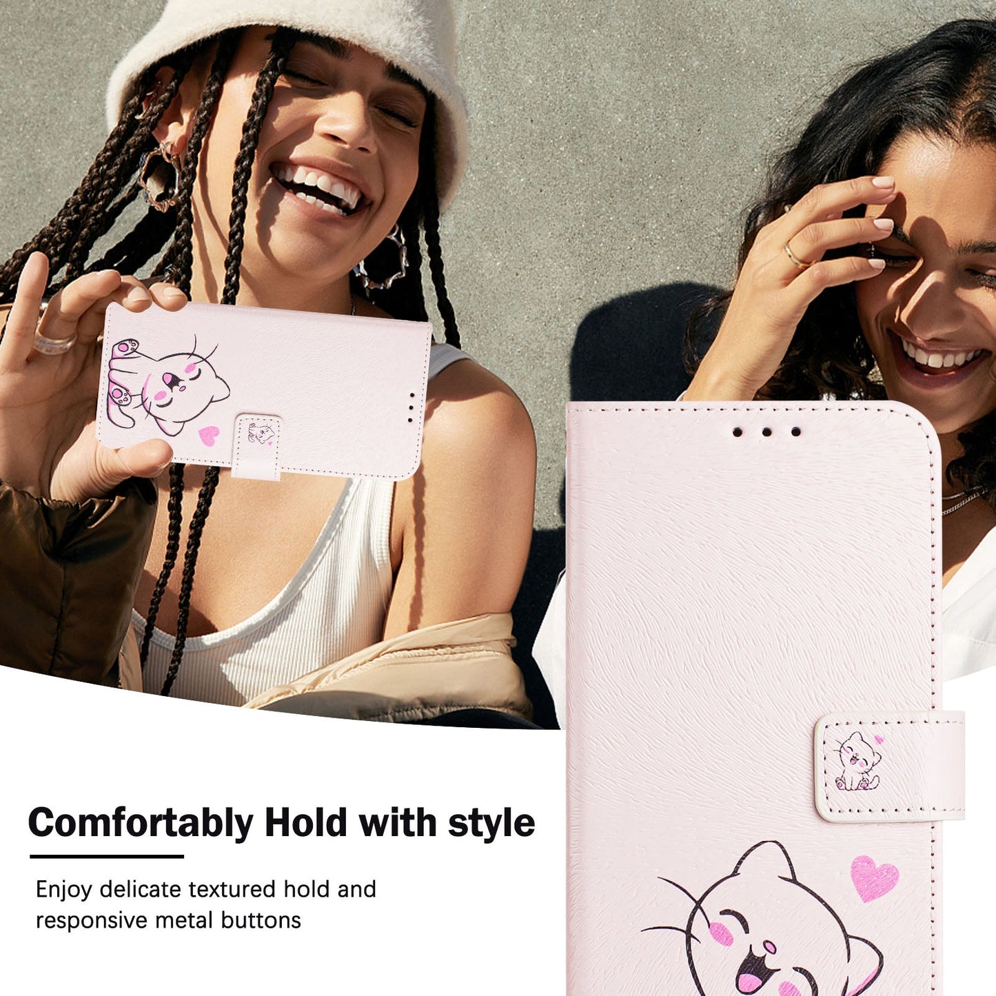 For Motorola Moto G Play (2025) 4G Case Pattern Printing Wallet Phone Cover with Strap - Cute Cat