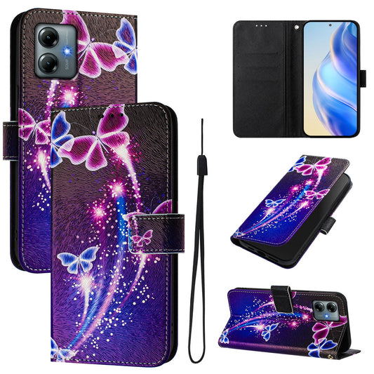 For Motorola Moto G Play (2025) 4G Case Pattern Printing Wallet Phone Cover with Strap - Firework Butterfly