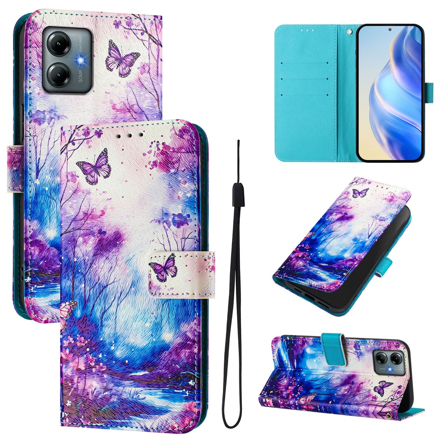 For Motorola Moto G Play (2025) 4G Case Pattern Printing Wallet Phone Cover with Strap - Dream Valley