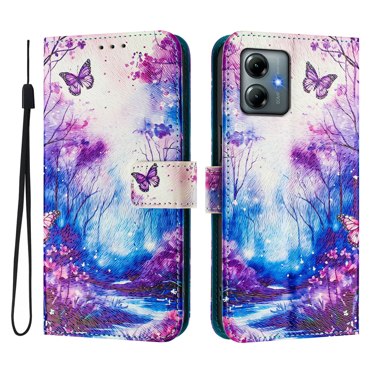 For Motorola Moto G Play (2025) 4G Case Pattern Printing Wallet Phone Cover with Strap - Dream Valley