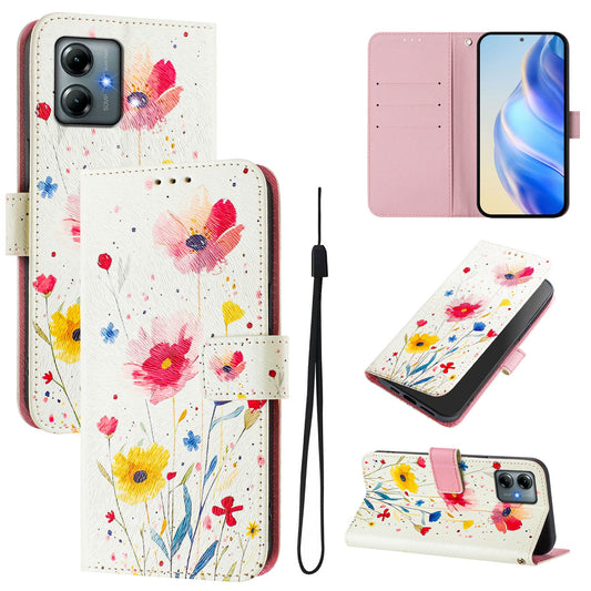 For Motorola Moto G Play (2025) 4G Case Pattern Printing Wallet Phone Cover with Strap - Flower