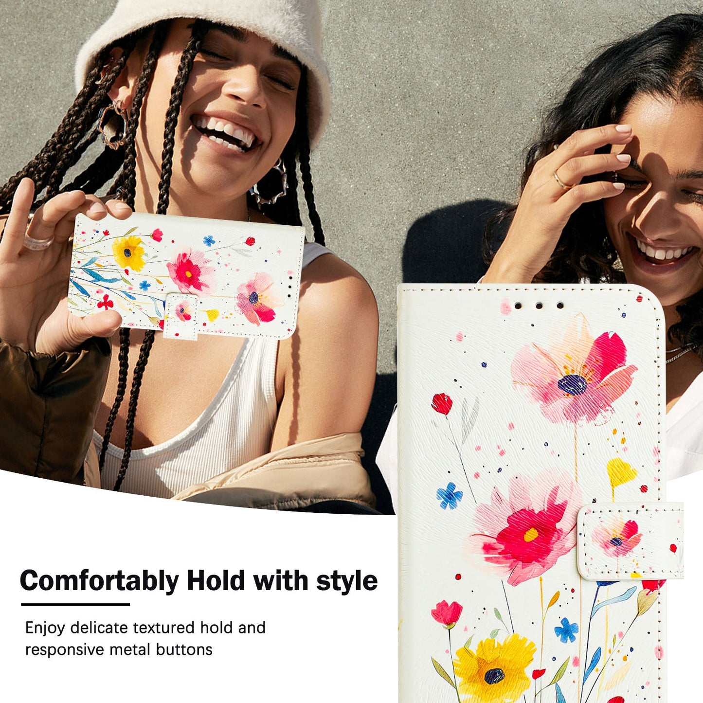 For Motorola Moto G Play (2025) 4G Case Pattern Printing Wallet Phone Cover with Strap - Flower