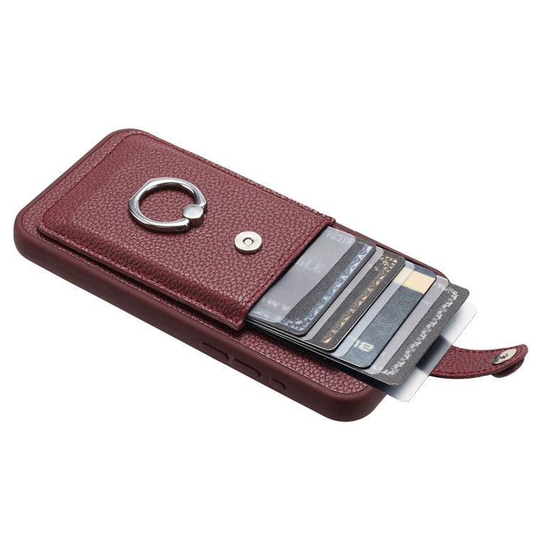 For Samsung Galaxy S25 Ultra Case with Ring Kickstand Drawing Type Card Slots Leather Back Cover - Wine Red