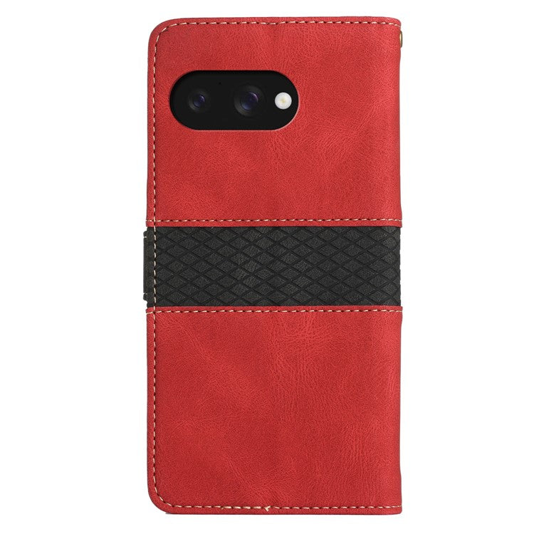 For Google Pixel 9a Leather Case Grid Splicing Stand Wallet Phone Cover - Red