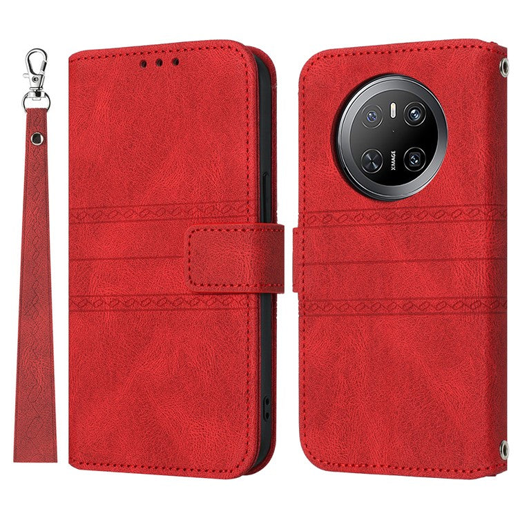 For Huawei Mate 70 Case Wallet Skin-Touch Leather Imprinted Phone Cover - Red