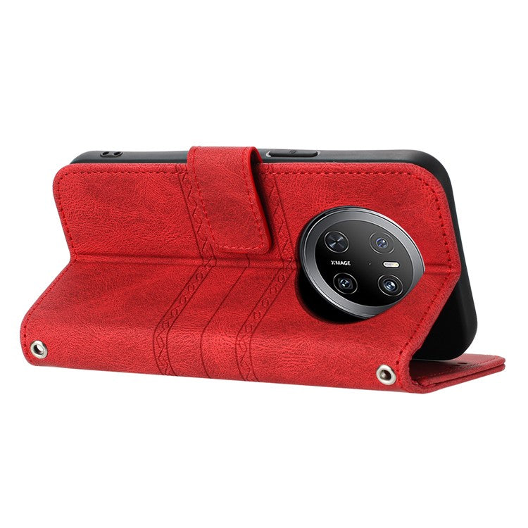 For Huawei Mate 70 Case Wallet Skin-Touch Leather Imprinted Phone Cover - Red