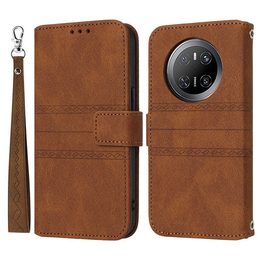 For Huawei Mate 70 Case Wallet Skin-Touch Leather Imprinted Phone Cover - Brown