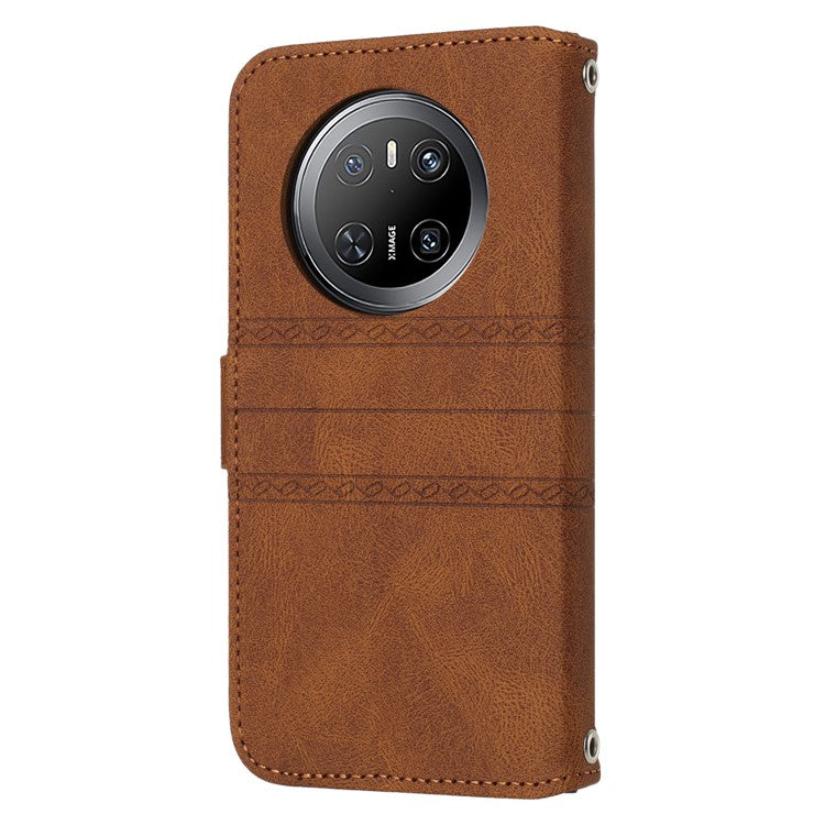 For Huawei Mate 70 Case Wallet Skin-Touch Leather Imprinted Phone Cover - Brown