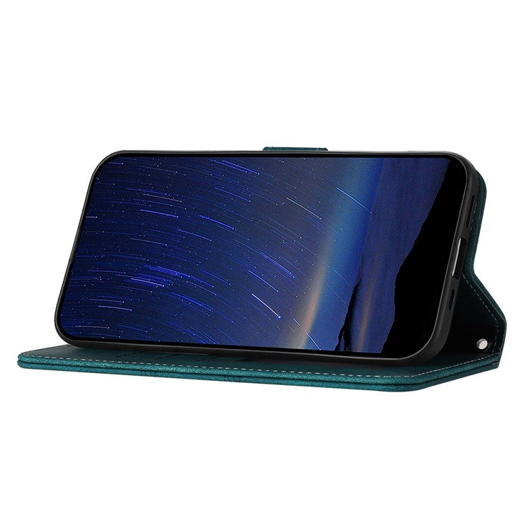 For Huawei Mate 70 Case Wallet Skin-Touch Leather Imprinted Phone Cover - Blackish Green